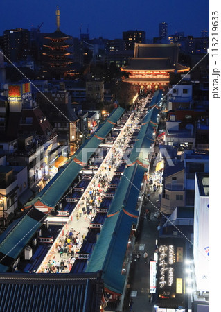 浅草寺本堂に伸びる仲見世通り 浅草寺仲見世の夜景 浅草寺本堂に伸びる仲見世通り 浅草寺仲見世の夜景 113219633