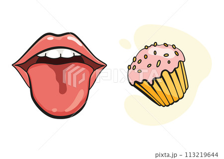 Cartoon sensory organ icon. Tongue. Human senses education concept. Vector illustration isolated on white background Cartoon sensory organ icon. Tongue. Human senses education concept. Vector illustration isolated on white background 113219644