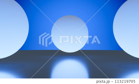 CG 浮遊するガラスの玉とガラスの床の背景素材 CG 浮遊するガラスの玉とガラスの床の背景素材 113219705