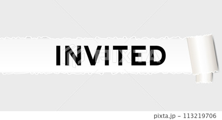 Ripped gray paper background that have word invited under torn part 113219706