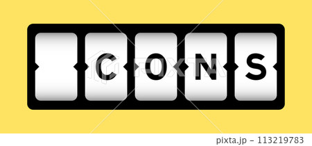 Black color in word cons on slot banner with yellow color background 113219783
