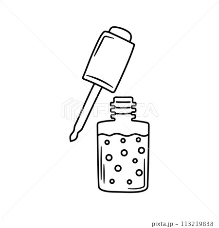 Cosmetic bottle with dropper. Serum dropper bottle with pipette. Cosmetic bottle with dropper. Serum dropper bottle with pipette. 113219838
