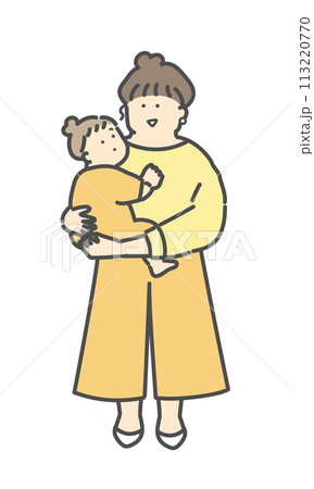 ママと抱っこされる赤ちゃんの全身イラスト 113220770