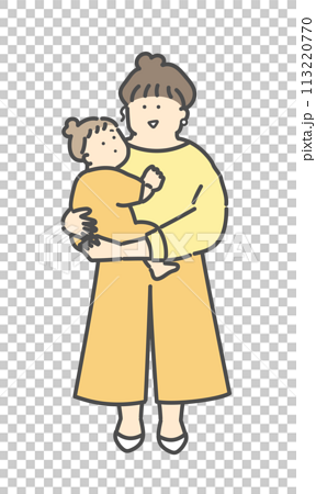 ママと抱っこされる赤ちゃんの全身イラスト 113220770