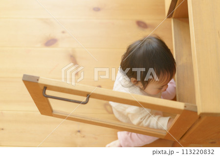 家具の扉を開ける赤ちゃん 家具の扉を開ける赤ちゃん 113220832