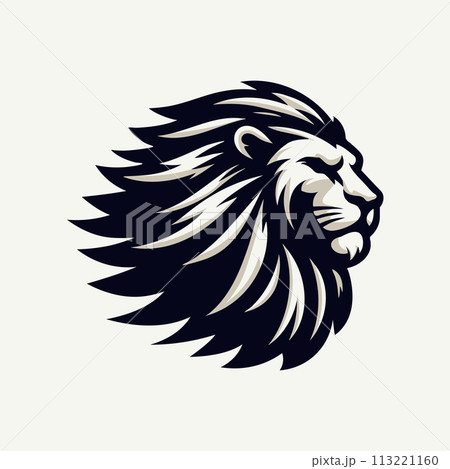 Majestic Black and White Lion Head Illustration 113221160