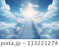 Stairs in sky. Concept of Christian Religion and Heaven 113221274