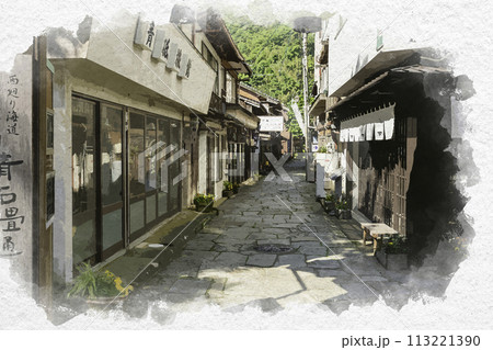 水彩画風　美保関　青石畳通り　島根県松江市 113221390
