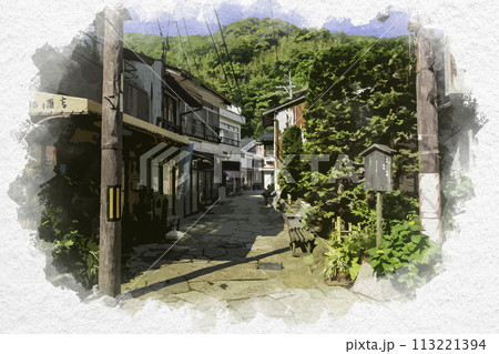 水彩画風　美保関　青石畳通り　島根県松江市 113221394