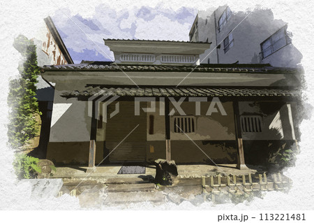 水彩画風　美保関　青石畳通り　美保関資料館　島根県松江市 113221481