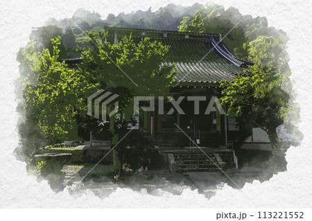 水彩画風　美保関　青石畳通り　佛谷寺　島根県松江市 113221552