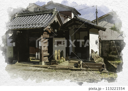水彩画風 美保関 青石畳通り 佛谷寺 島根県松江市 水彩画風 美保関 青石畳通り 佛谷寺 島根県松江市 113221554
