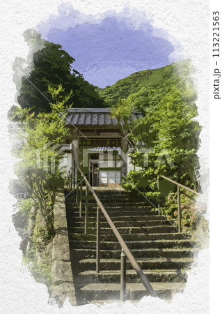 水彩画風 美保関 青石畳通り 圓淨寺 島根県松江市 水彩画風 美保関 青石畳通り 圓淨寺 島根県松江市 113221563