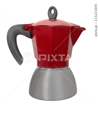 Side view of stovetop moka pot coffee maker Side view of stovetop moka pot coffee maker 113221845