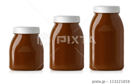 Front view of chocolate spread jar. Front view of chocolate spread jar. 113221858