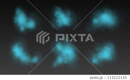 Blue smoke, colorful fog, realistic smog, haze, mist or cloudiness effect. Blue smoke, colorful fog, realistic smog, haze, mist or cloudiness effect. 113222110