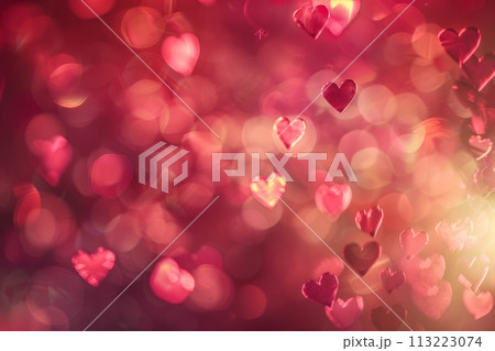 Valentine's celebration with abstract background and glowing hearts in red and pink bokeh Valentine's celebration with abstract background and glowing hearts in red and pink bokeh 113223074
