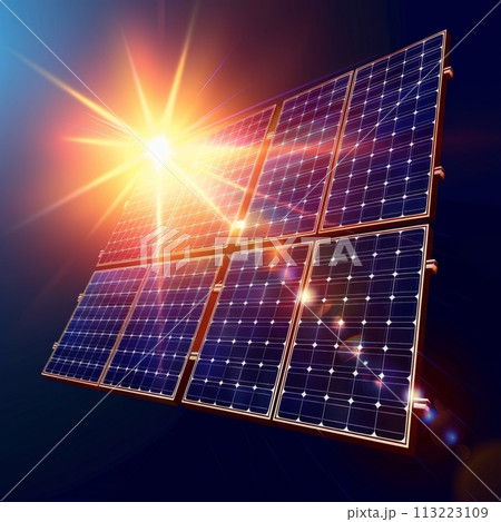 Radiant photo featuring a solar panel soaking up the sun's brilliant rays 113223109