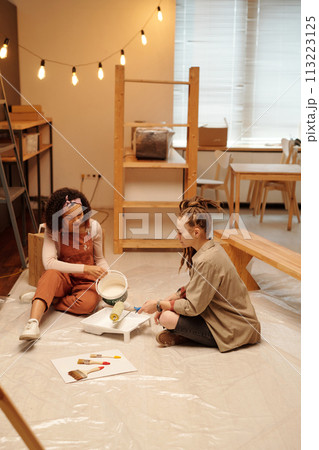 Two businesswomen during cafe renovation Two businesswomen during cafe renovation 113223125