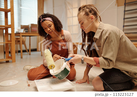 Preparing paint for cafe renovation 113223127