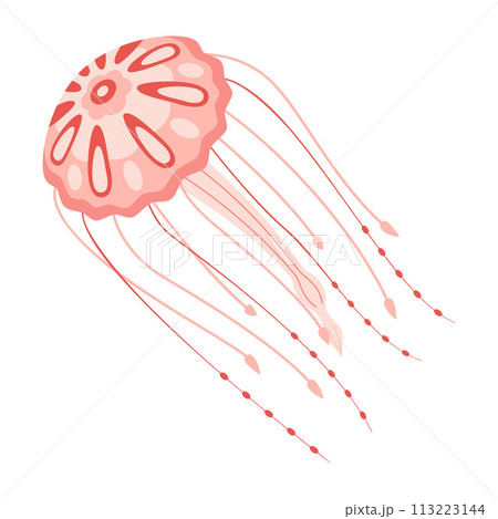 Cartoon Pink jellyfish trendy flat style. Vector illustration medusa. 113223144