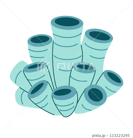 Sea sponge. Blue tube sponges. Colonial marine animal anemone. Underwater tropical reef plant 113223295