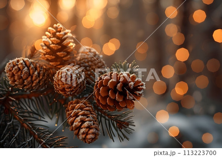 Close Up of Pine Cones on a Pine Tree Generative AI 113223700