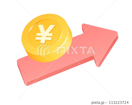 立体的なかわいいコインのイラスト_円高 立体的なかわいいコインのイラスト_円高 113223724