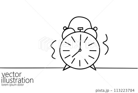 Alarm clock time management life concept. Deadline present future planning. One line art creative opportunity ideas schedule vector illustration Alarm clock time management life concept. Deadline present future planning. One line art creative opportunity ideas schedule vector illustration 113223784
