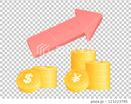 Three-dimensional cute coin illustration_Yen increases 113223795