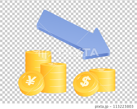 Three-dimensional cute coin illustration_dollars decrease Three-dimensional cute coin illustration_dollars decrease 113223803