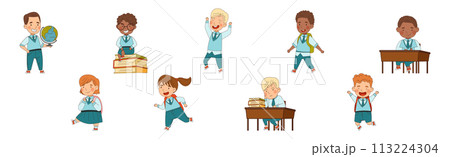Happy Children in School Uniform in Class Vector Set 113224304