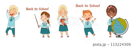 Happy Children in School Uniform in Class Vector Set 113224309