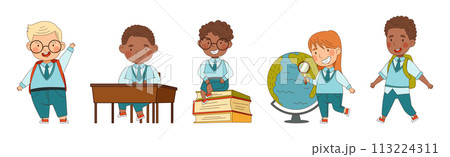 Happy Children in School Uniform in Class Vector Set 113224311