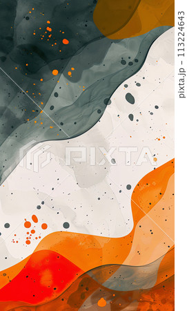 Abstract design with fluid shapes in blue, orange, and white 113224643