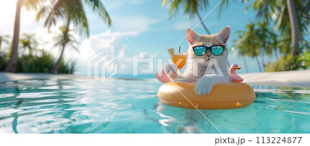 Cat with float and sunglasses 113224877
