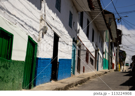 Beautiful street of the heritage town of Salamina located at the Caldas department in Colombia. Beautiful street of the heritage town of Salamina located at the Caldas department in Colombia. 113224908