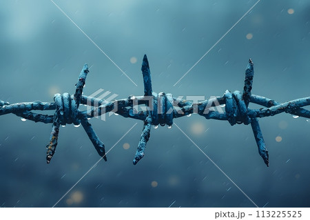 Close-Up of a Barbed Wire Fence Generative AI 113225525