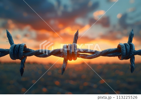 Barbed Wire Against Sunset Generative AI Barbed Wire Against Sunset Generative AI 113225526