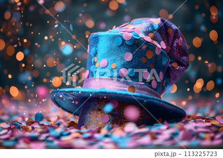 Vibrant Blue and Purple Hat With Pink and Blue Confetti Generative AI 113225723