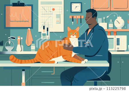 Vet and Contented Tabby Cat 113225798