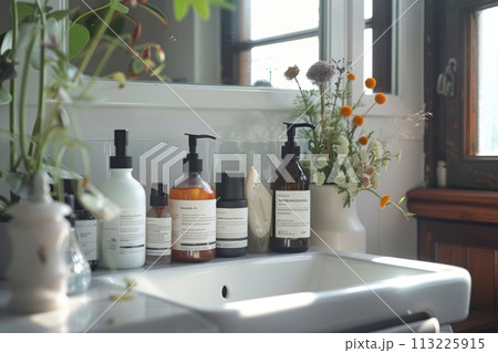 Serene Morning Bathroom Ambiance 113225915