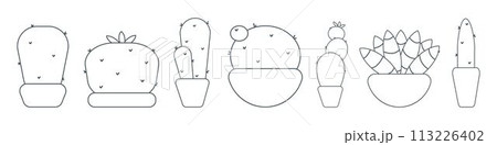cactus needles pot line doodle set elements 113226402