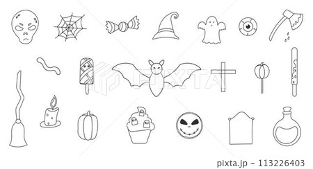 halloween pumpkin sweets bones line element set 113226403
