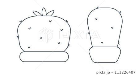 cactus needles pot line doodle set elements 113226407