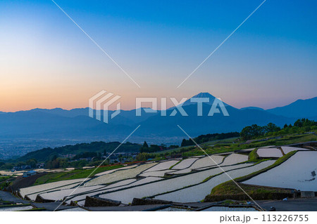 【初夏素材】夜明けの中野の棚田【山梨県】 113226755