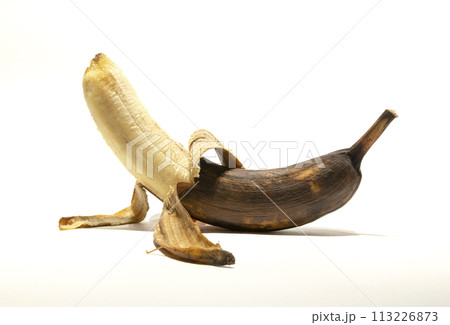 A peeled old rotten banana. The concept of shelf life. 113226873