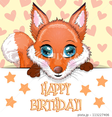 Happy birthday cards with animals. Cute hero with beautiful eyes Happy birthday cards with animals. Cute hero with beautiful eyes 113227406