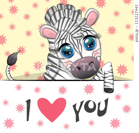 Love you valentine's day greeting card with animal. Cute hero with beautiful eyes, expressive Love you valentine's day greeting card with animal. Cute hero with beautiful eyes, expressive 113227442
