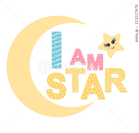 Cute face of an animal with lettering. Childish print for nursery in a Scandinavian style. baby posters, cards, clothes 113227478
